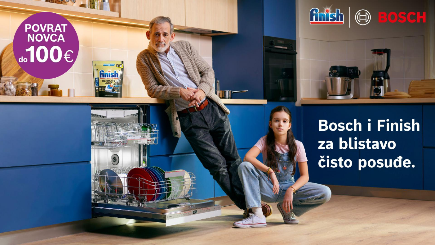 Bosch i Finish za blistavo čisto posuđe uz povrat novca do 100€.