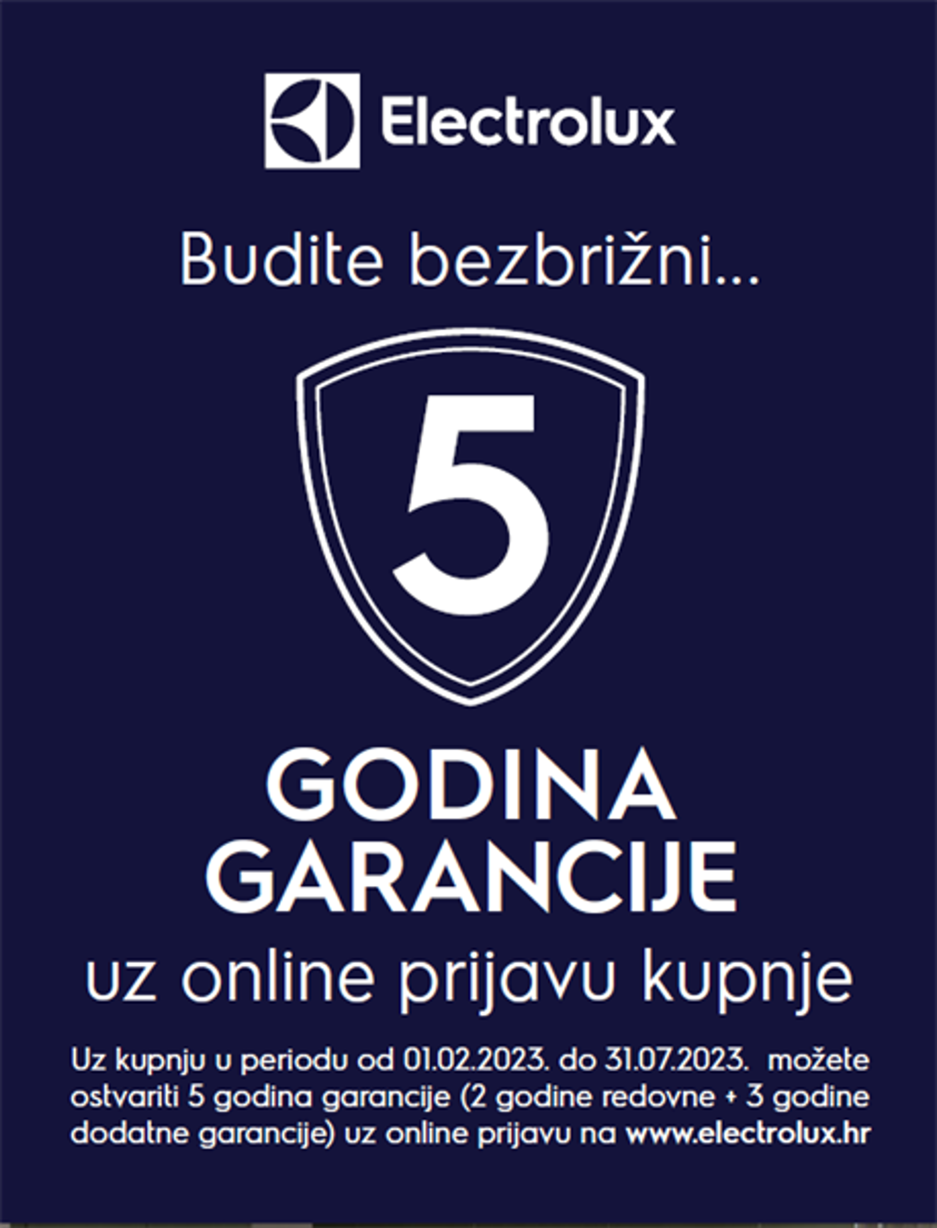 5 godina (2+3) jamstva na Electrolux