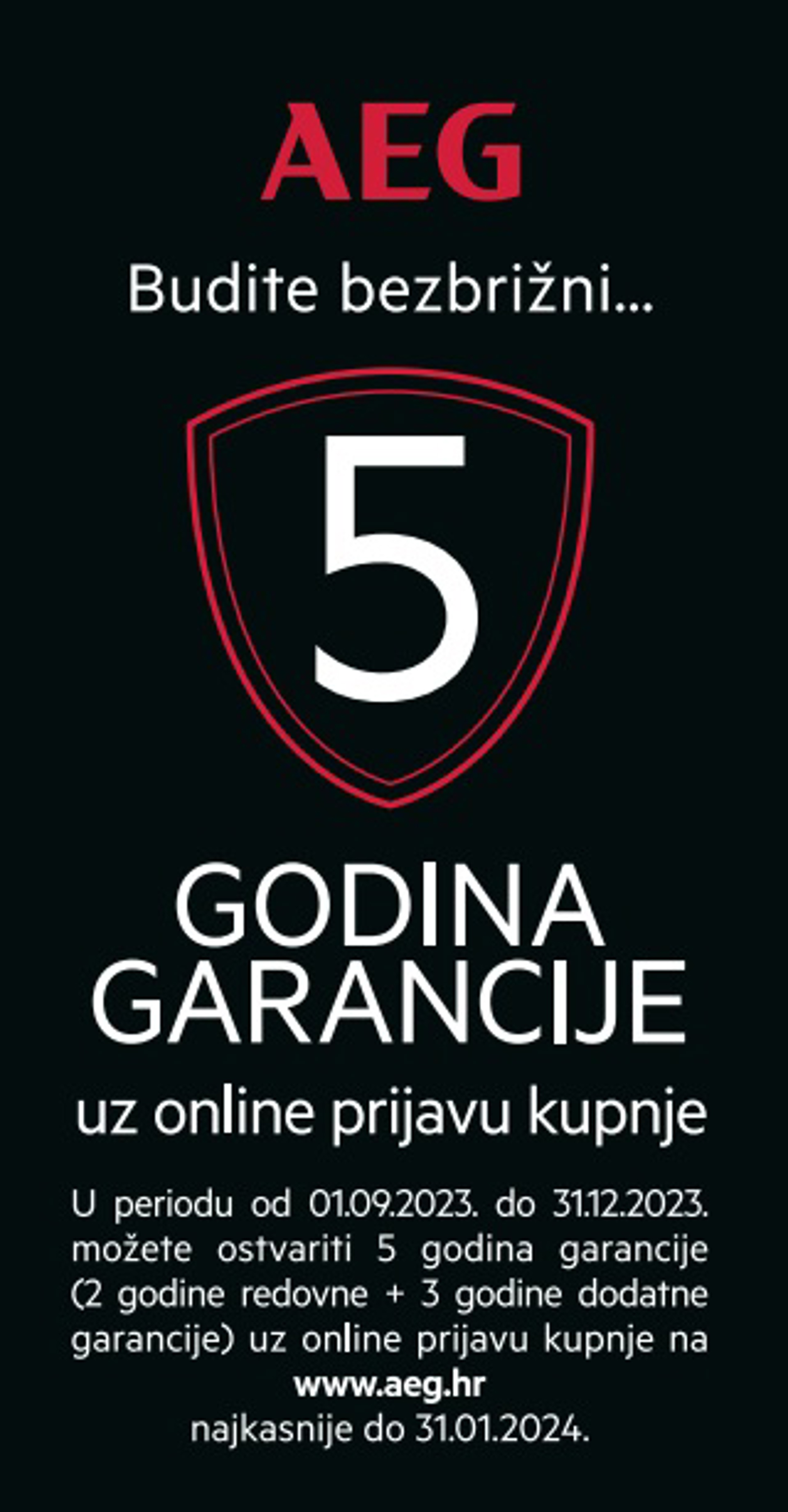 5 godina na AEG ugradbene aparate bijele tehnike, stednjake, perilice posuda, perilice rublja,