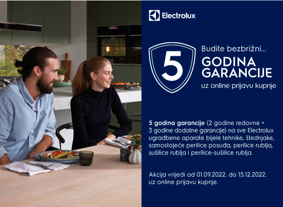 5 godina na Electrolux ugradbene aparate bijele tehnike, stednjake, perilice posuda, perilice rublja,
