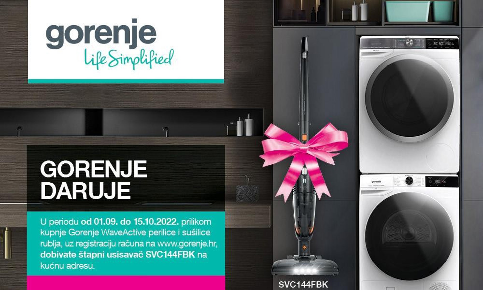 Poklon štapni usisavač uz kupovinu kompleta perilice rublja i sušilice Gorenje