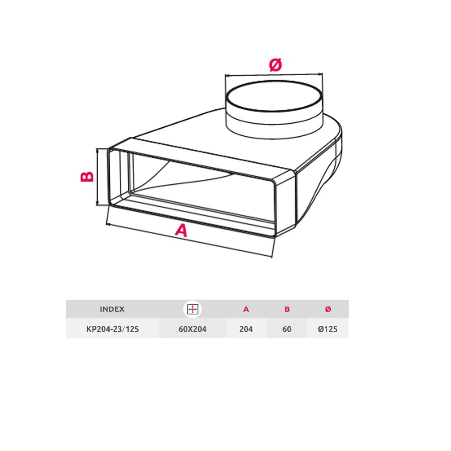 Adapter Awenta ravni-okrugli KP204-23/125 90°/60x204/125mm
