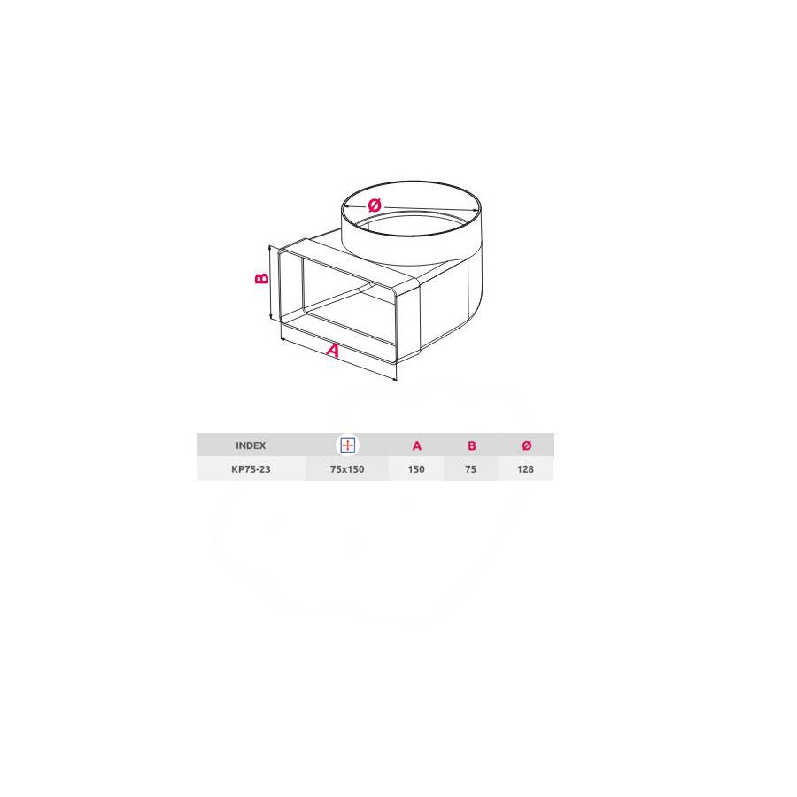 Adapter Awenta ravni-okrugli KP75-23 90°/75x150/128mm