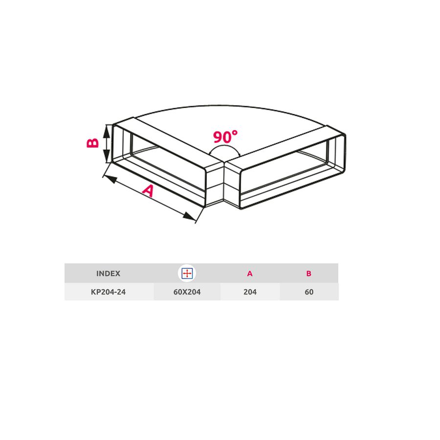 Koljeno horizontalno Awenta KP204-24 90°/60x204mm