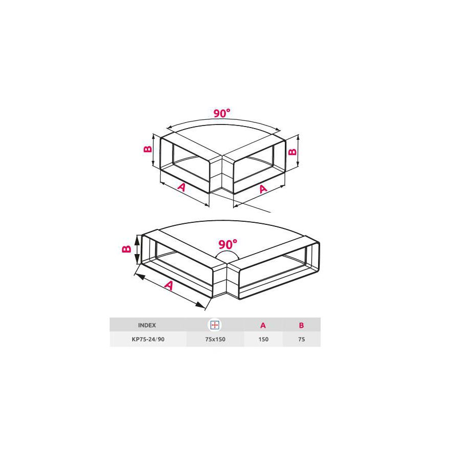 Koljeno horizontalno Awenta KP75-24 90°/75x150mm