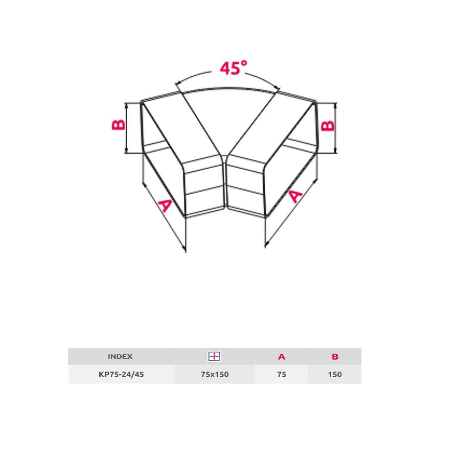 Koljeno horizontalno Awenta KP75-24/45 45°/75x150mm