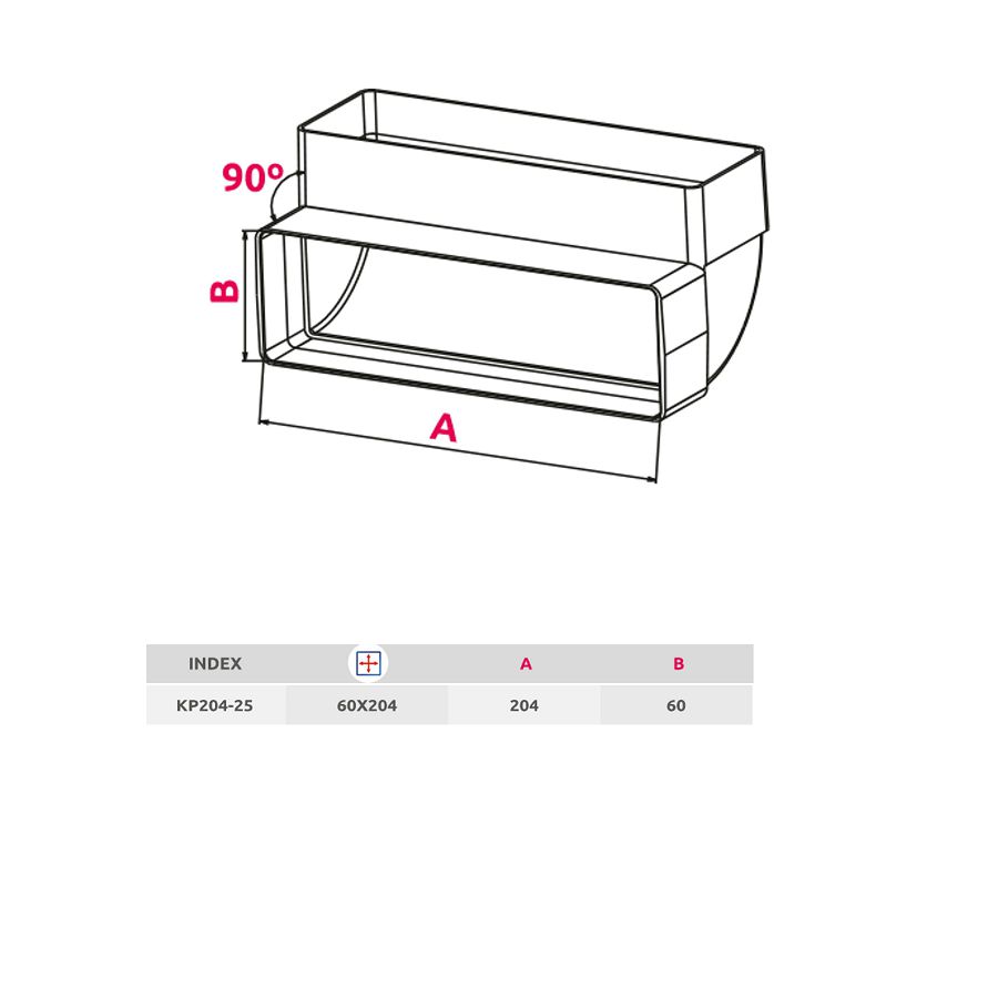 Koljeno vertikalno Awenta KP204-25 90°/60x204mm