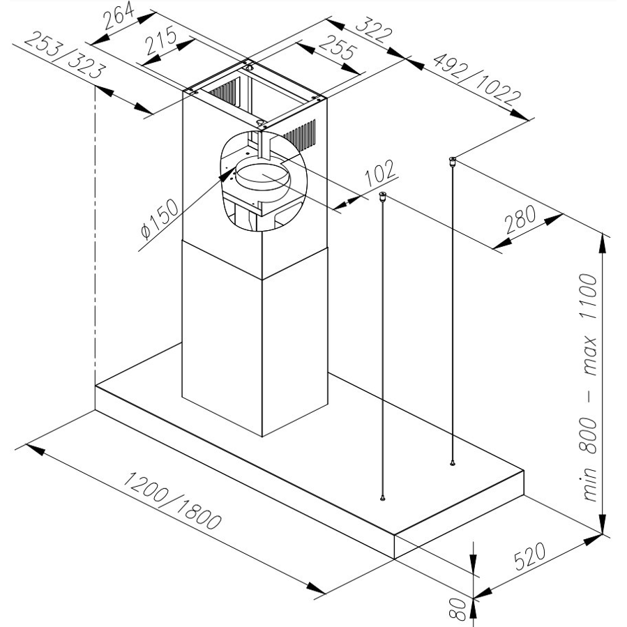 Napa Ciarko Design MINIMAL 2 CDW1202C+U crna (675m3/h)