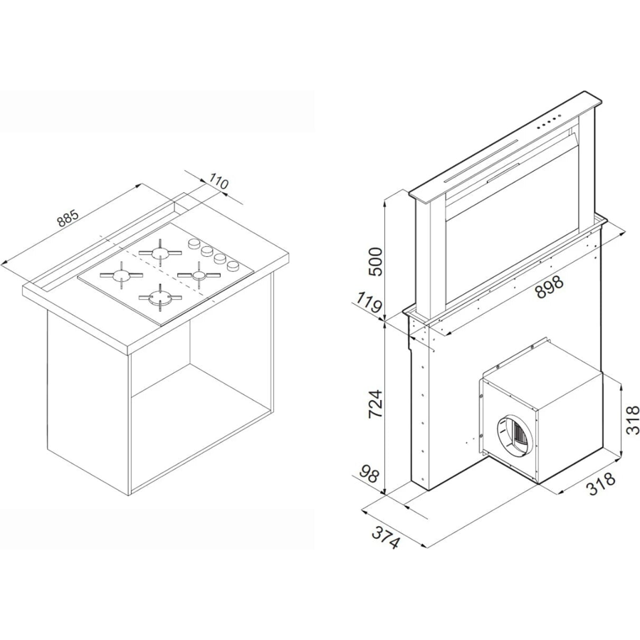 Napa Ciarko Design MOONDRAFT CDB9001CC mat crna (730m3/h)