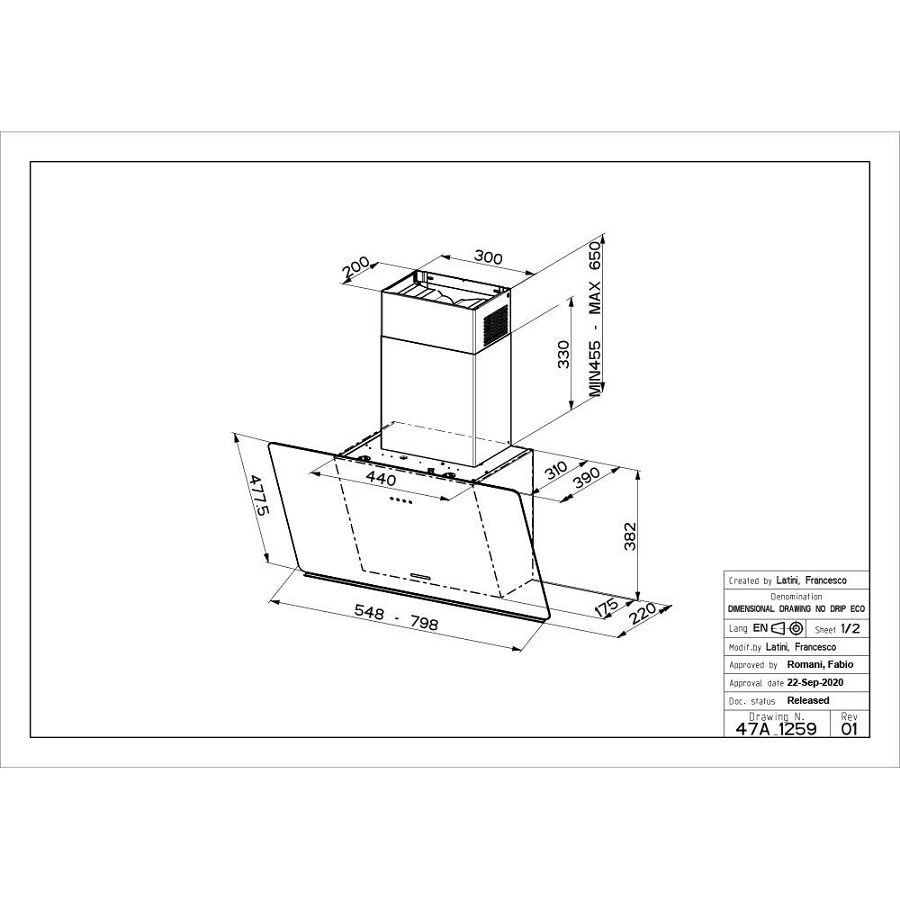 Napa Faber Glam-Light Zero Drip BK A80 330.0615.676