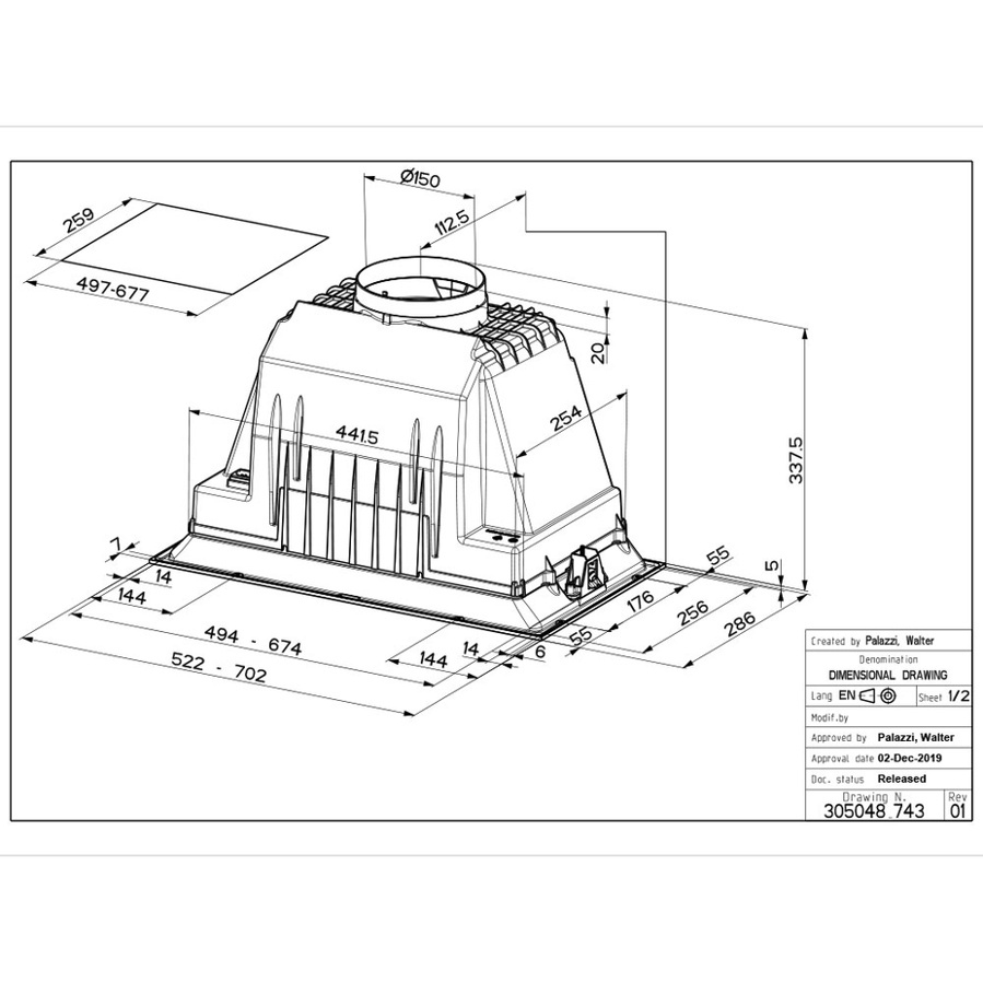 Napa Faber Inka Lux Smart EV8 BK A52 (690m3/h) 305.0752.009