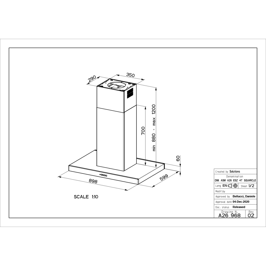 Napa Faber Stilo Comfort Isola X A90 (710m3/h) 325.0618.738