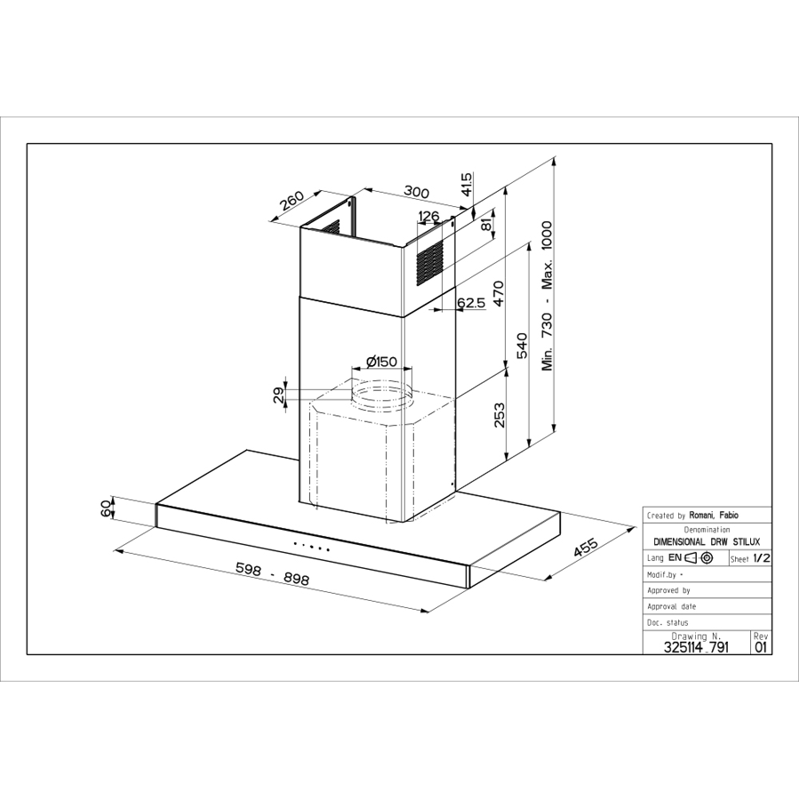 Napa Faber Stilo Glass Smart X/V A90 (710m3/h) 325.0617.016