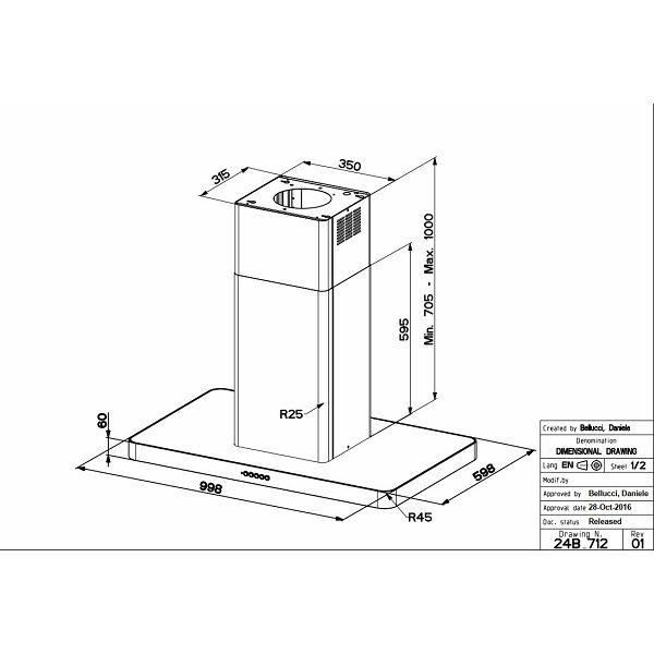 Napa Faber T-Light Isola EV8+ X A100 (690m3/h)