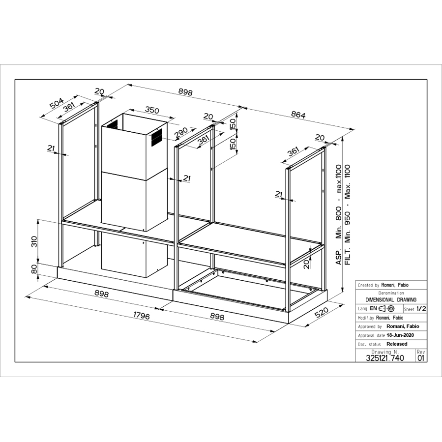 Napa Faber T-Shelf EV8 Titanium Matt A180 (710m3/h) 325.0617.018