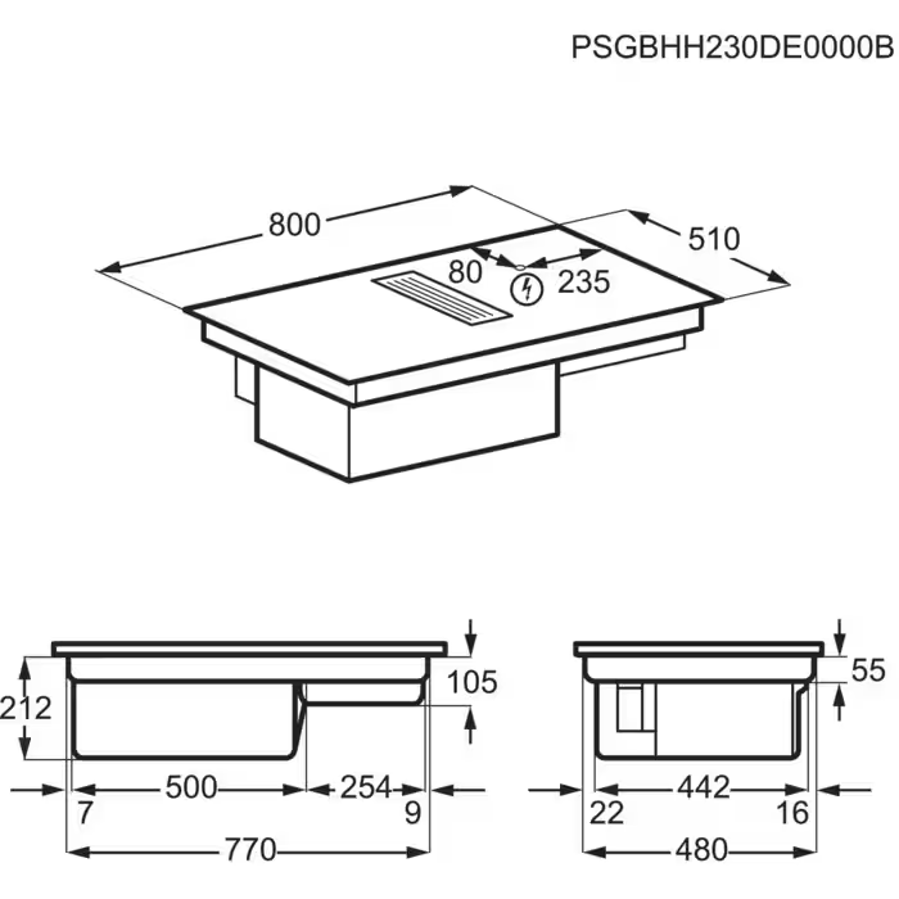 Ploča s napom Electrolux KCC84450CZ SaphirMatt (630m3/h)
