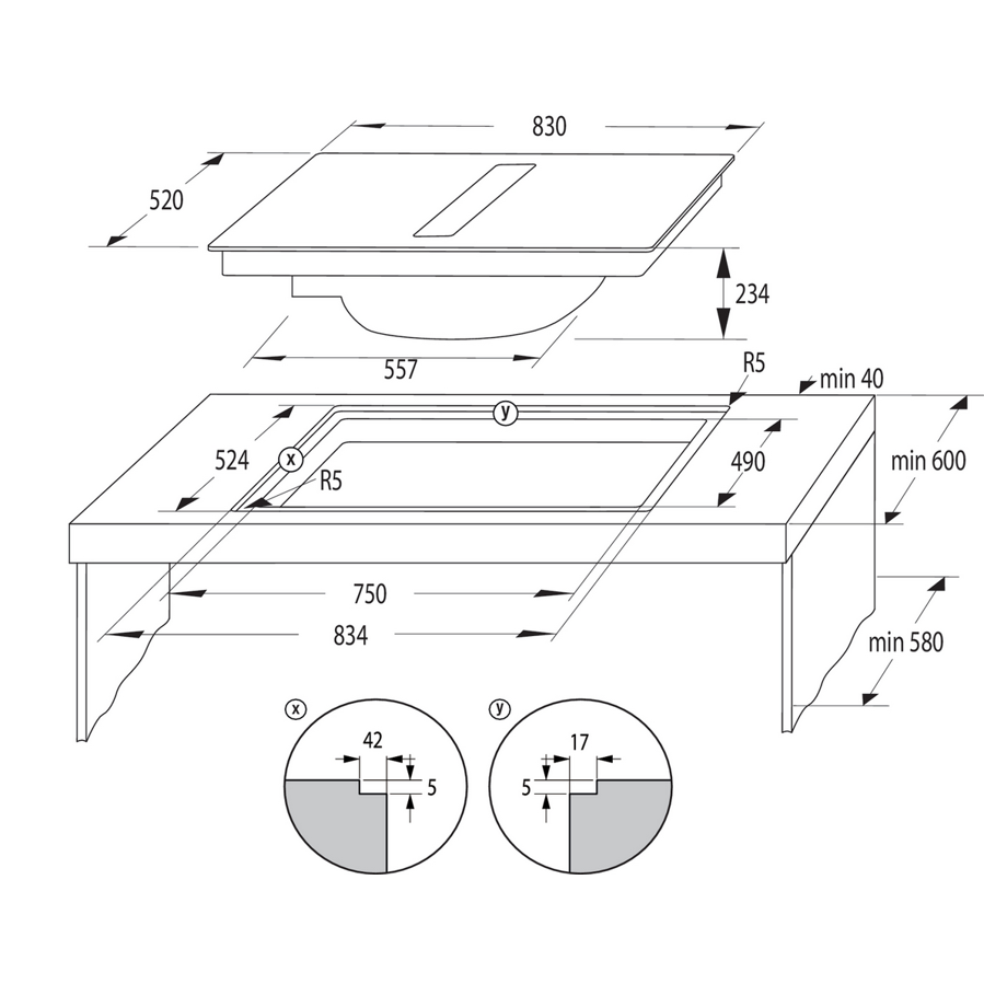 Ploča s napom Gorenje GEH8433BSCWF WiFi (627m3/h)