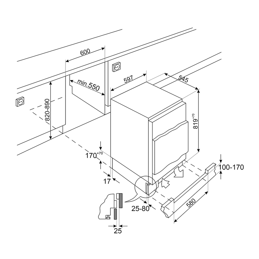 Podpultni hladnjak Smeg U8L080DE 82-89cm