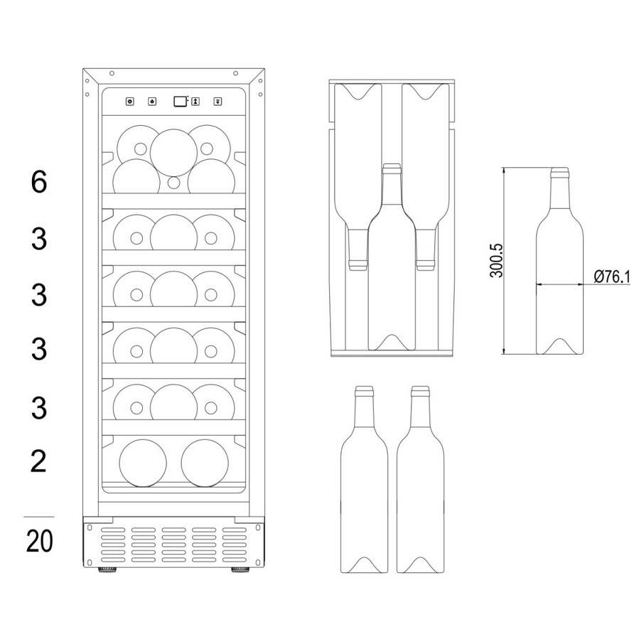 Podpultni hladnjak za vino Amica WCF1K30B20.1 - 82-89cm