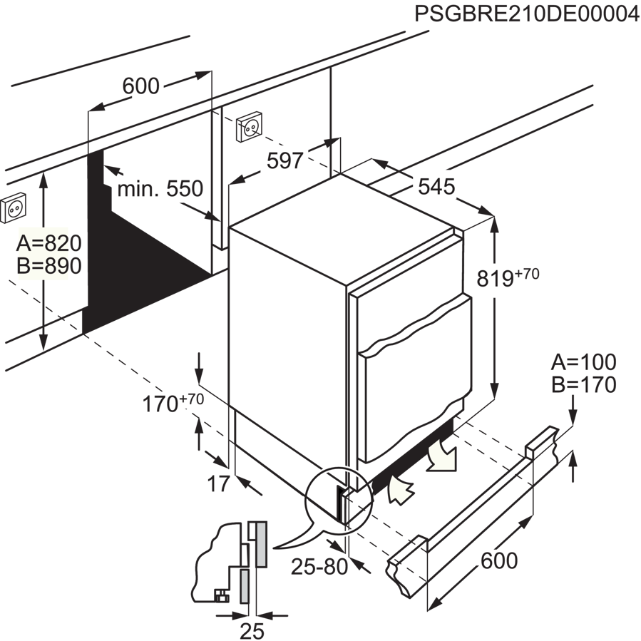 Podpultni zamrzivač AEG OAB7N82EF 82-89cm