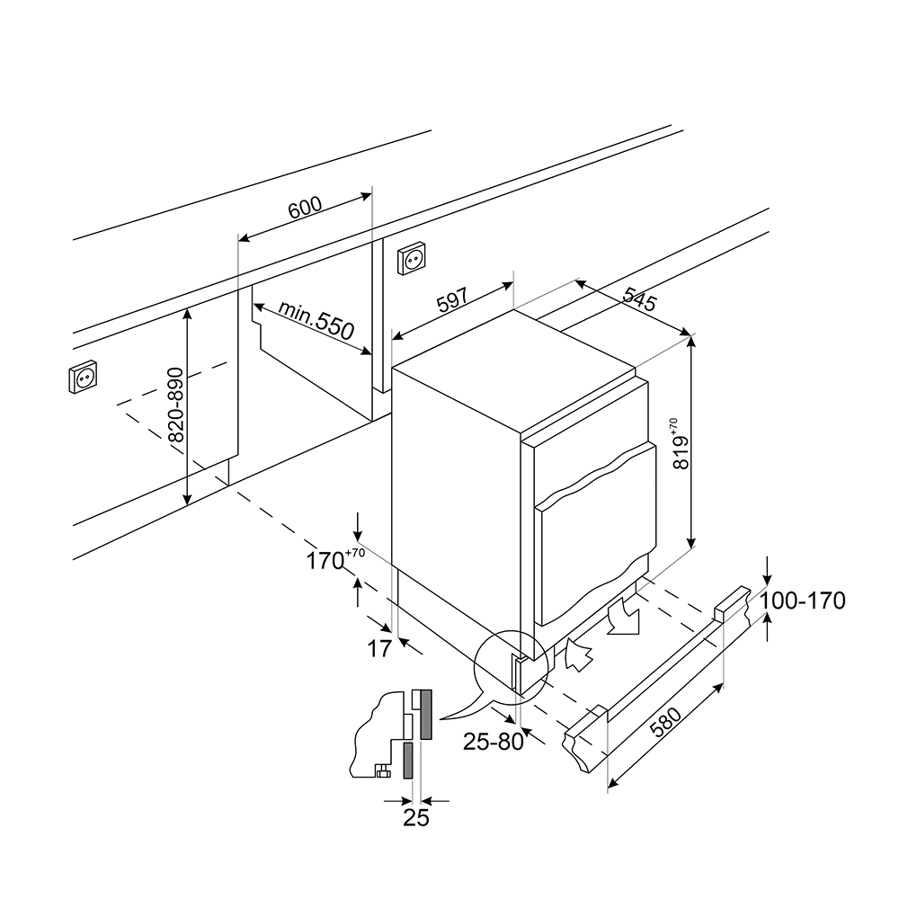 Podpultni zamrzivač Smeg U8F082DE 82-89cm