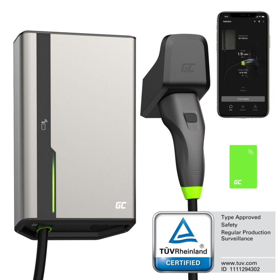 Punjač za EV Green Cell EVGC021B2275 HabuDen 22kW 32A Tip2 7,5m WiFi RFID NFC BT