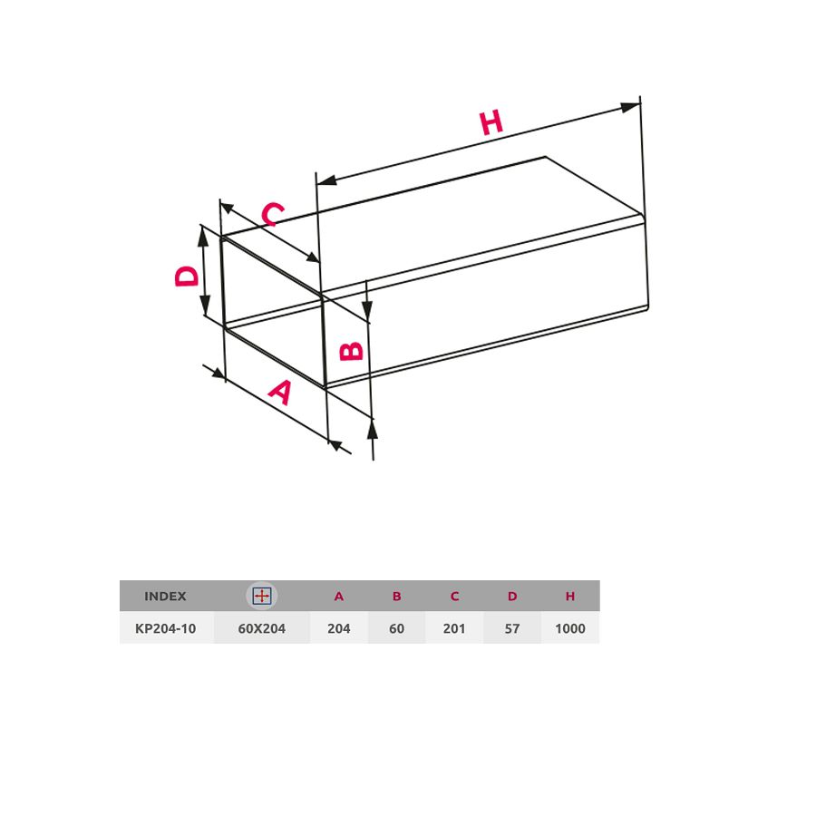 Ravni kanal Awenta KP204-10 60x204/1000mm