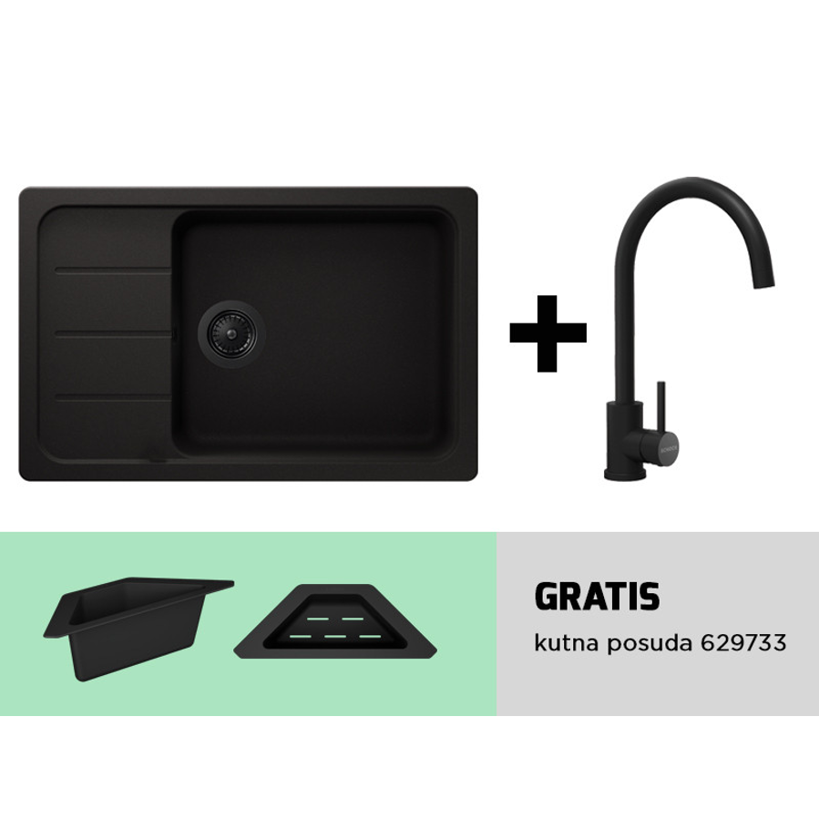 Set Schock Formhaus D-100LS nero + slavina Prima crna + gratis posuda i crni pri