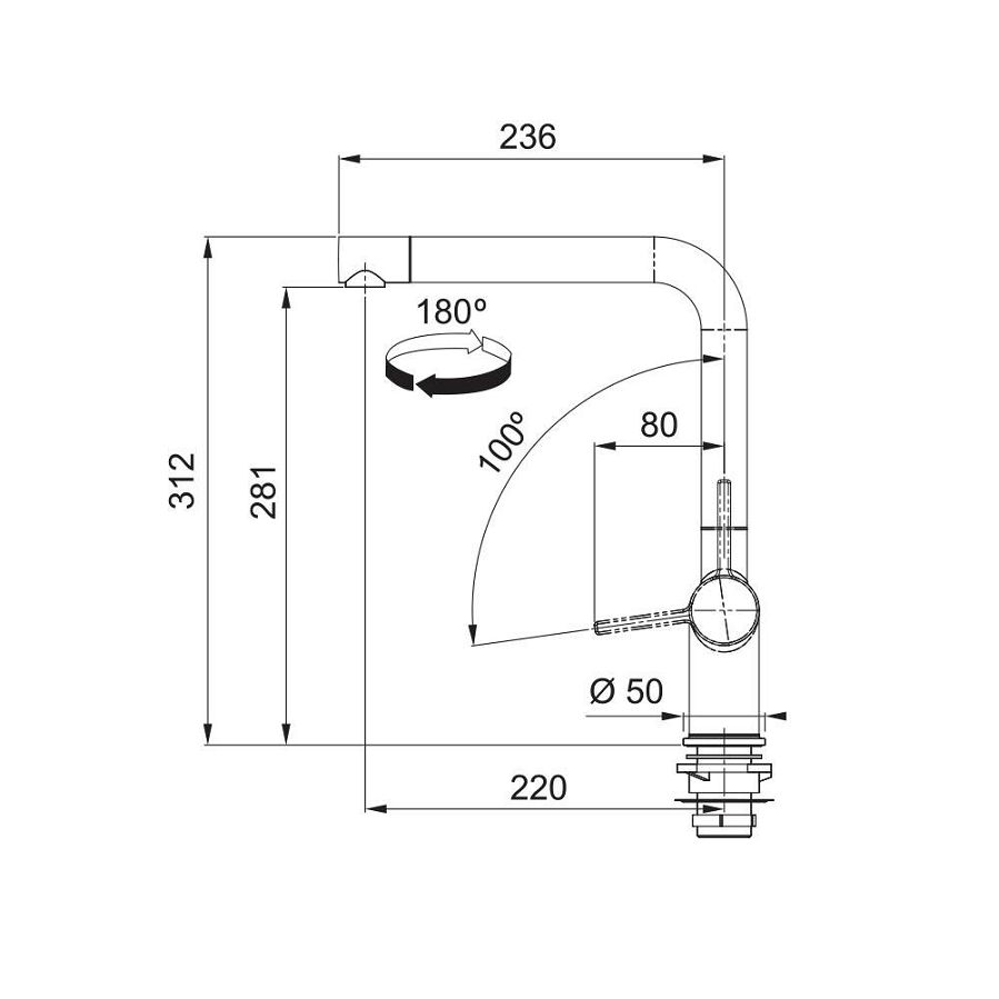 Slavina Franke Active L VT mat crna 115.0653.371
