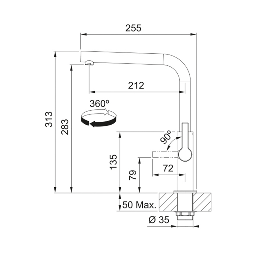Slavina Franke Maris Slim L VT krom 115.0728.390