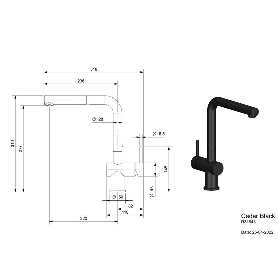 Slavina Reginox Cedar VT tuš Total Black