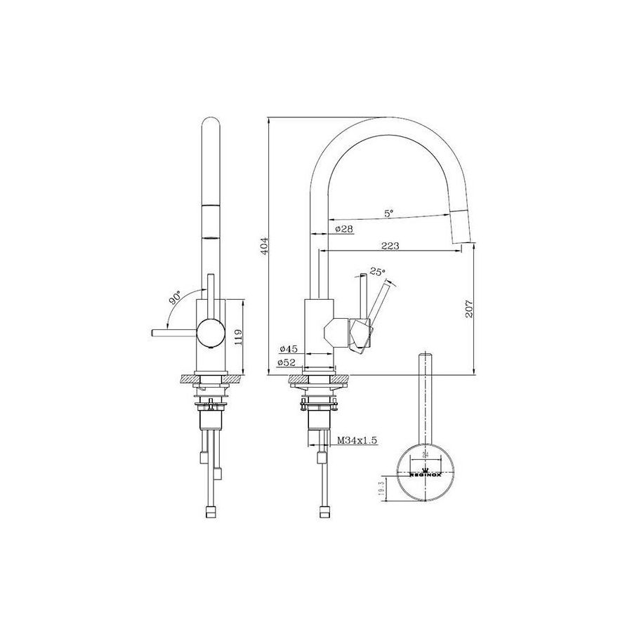 Slavina Reginox Huron četkani čelik sa tušem VT