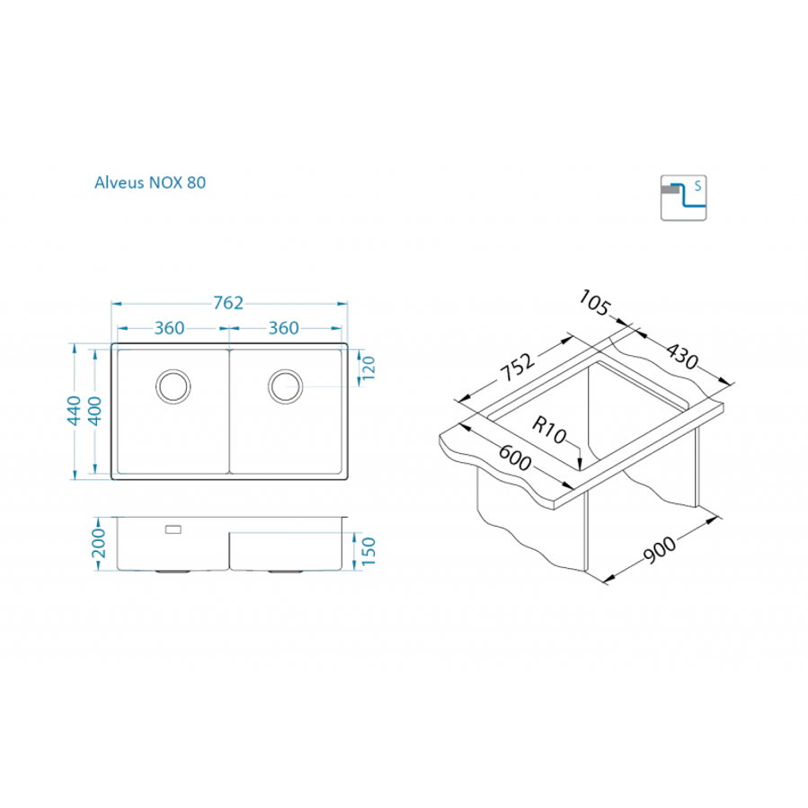 Sudoper Alveus NOX 80 SAT F/S/U bez sifona 1149928