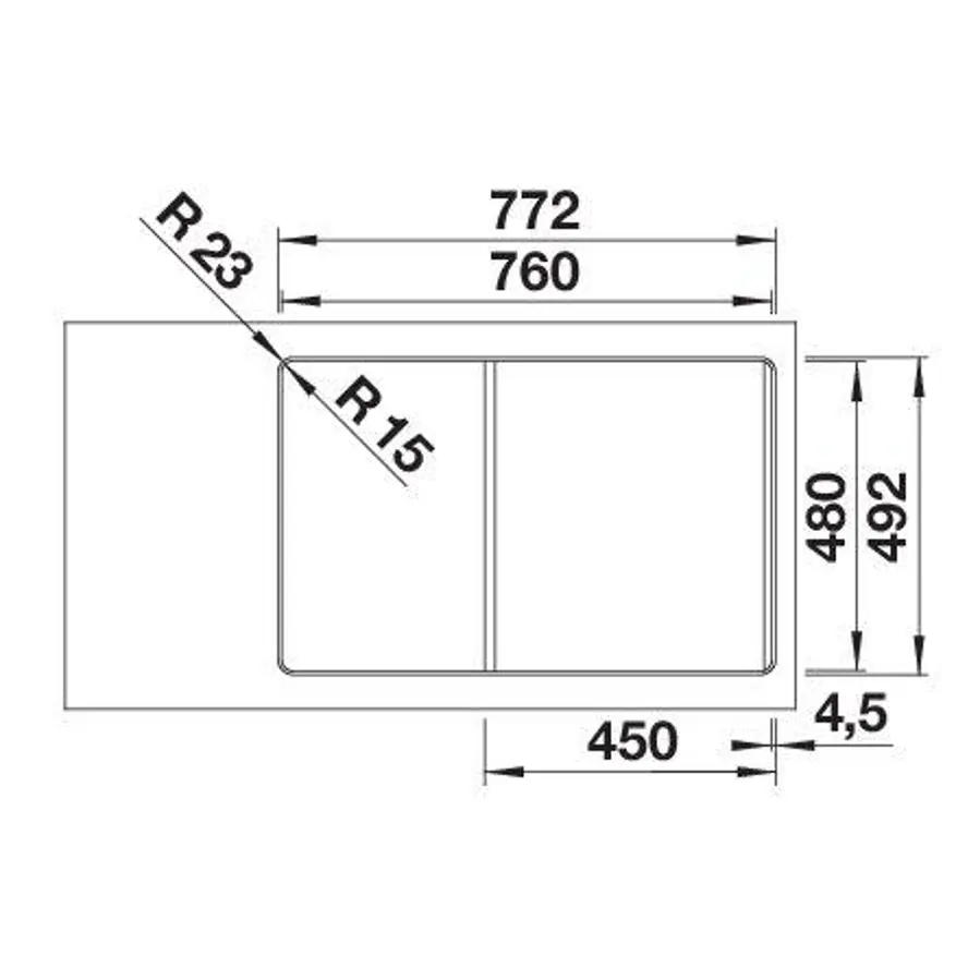 Sudoper Blanco Adira 45S-F crni InFino s dalj. pri. 527593