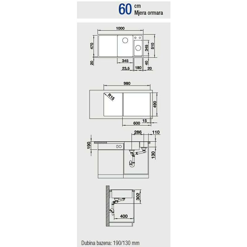 Sudoper Blanco Axia III 6S Silgranit, daska staklo, s dalj.