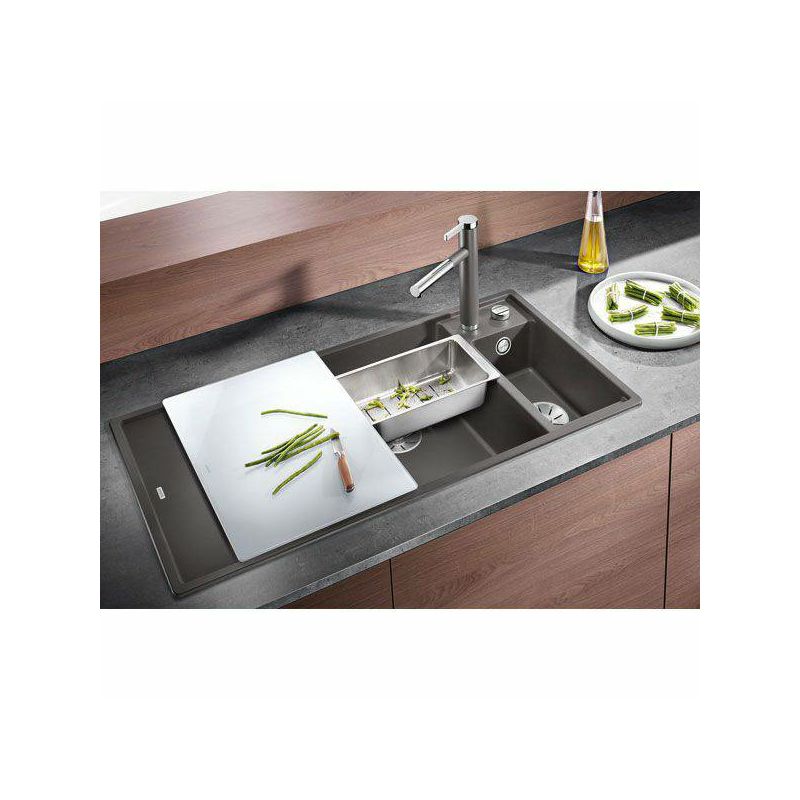 Sudoper Blanco Axia III 6S Silgranit, daska staklo, s dalj.