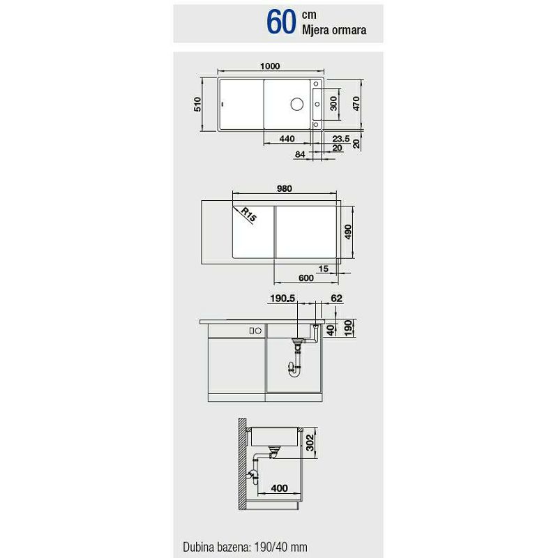 Sudoper Blanco Axia III XL 6S Silgranit, daska staklo, s dalj.
