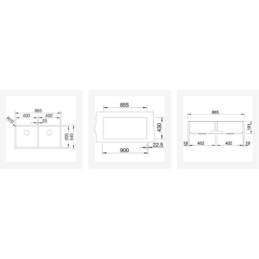 Sudoper Blanco Claron 400/400-IF InFino 18/10 521617