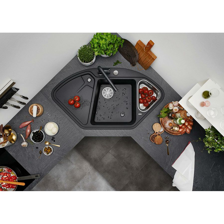 Sudoper Blanco Delta II-F crni, pribor 18/10, s dalj. 525868