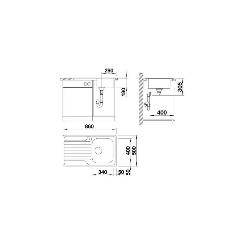 Sudoper Blanco Dinas 45S INOX 18/10, bez dalj. 523374
