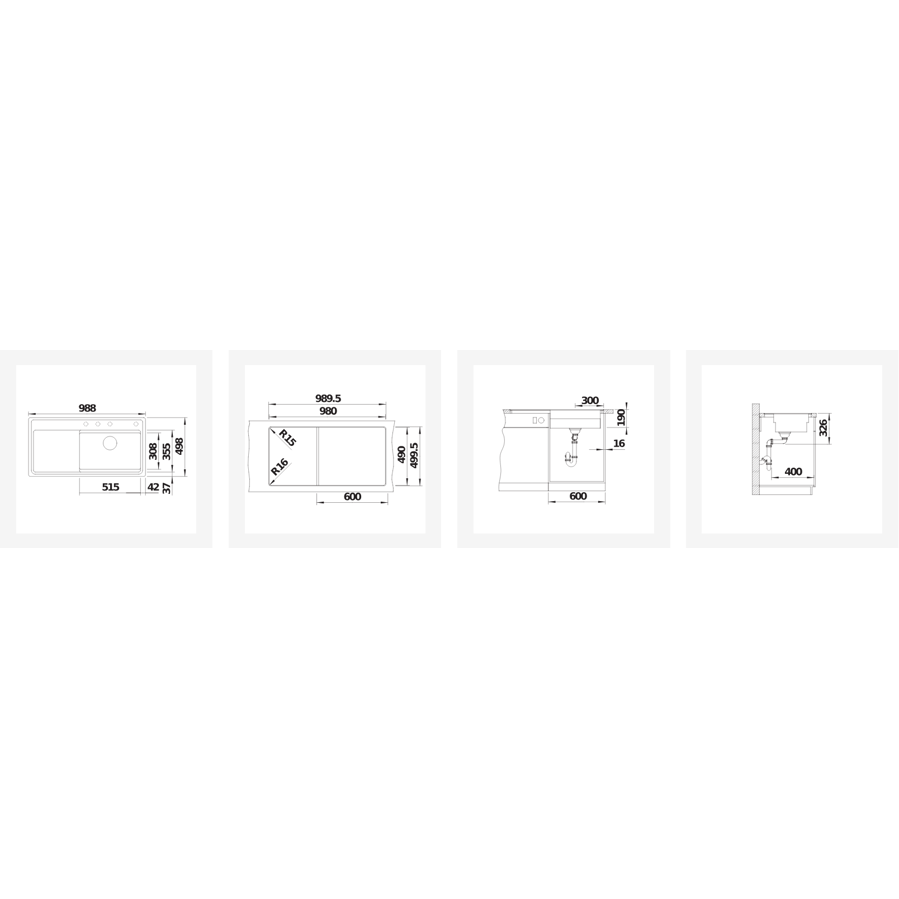 Sudoper Blanco Etagon XL6S-F antracit s dalj. + inox pribor 528101