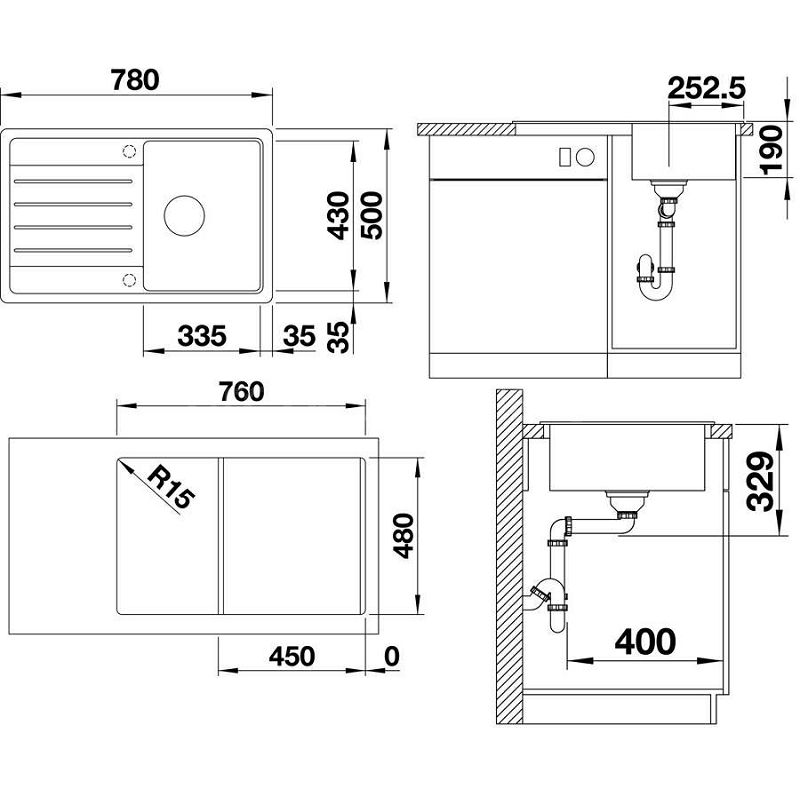 Sudoper Blanco Legra 45S Silgranit bez dalj.