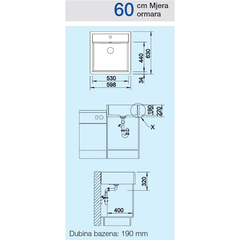 Sudoper BLANCO PANOR 60 KERAMIKA KRISTALNO BIJELA
