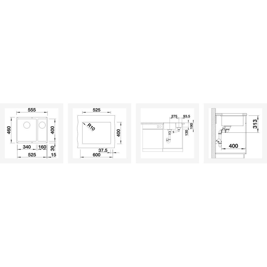 Sudoper Blanco Subline 340/160-U antracit bez InFino seta gl. bazen lij. 527821