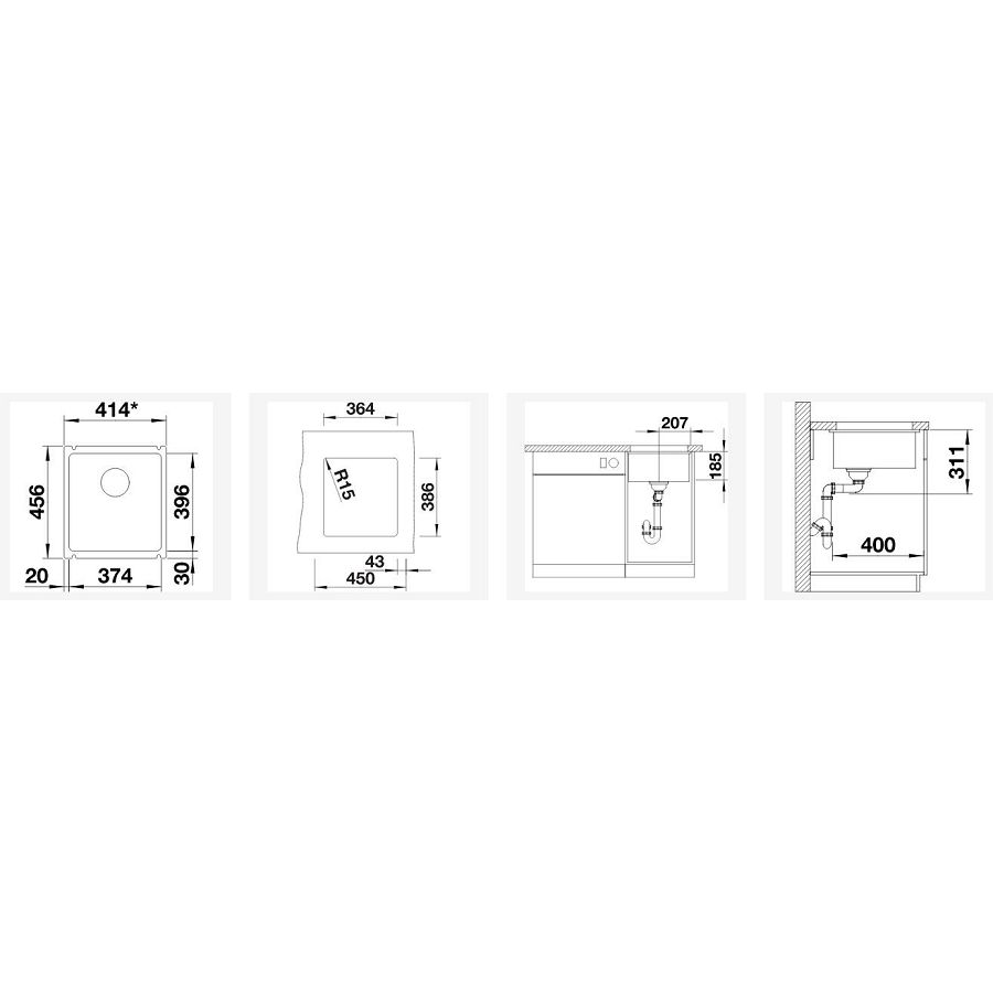 Sudoper Blanco Subline 375-U InFino bez dalj.