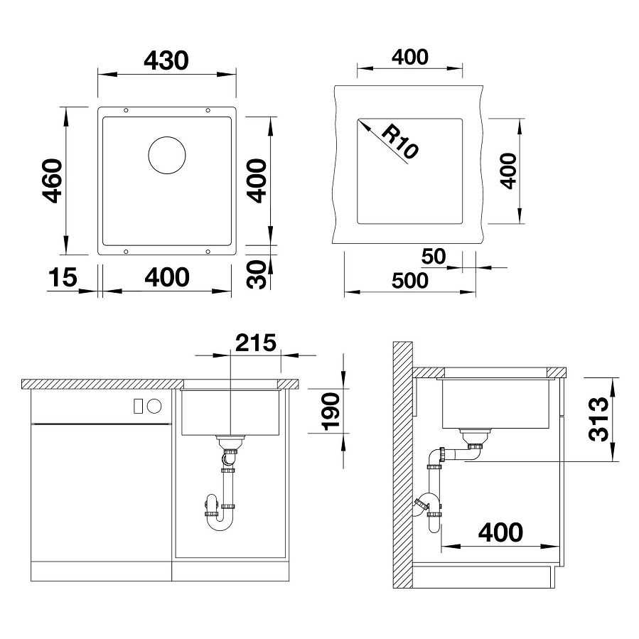Sudoper Blanco Subline 400-U antracit bez InFino seta 527789