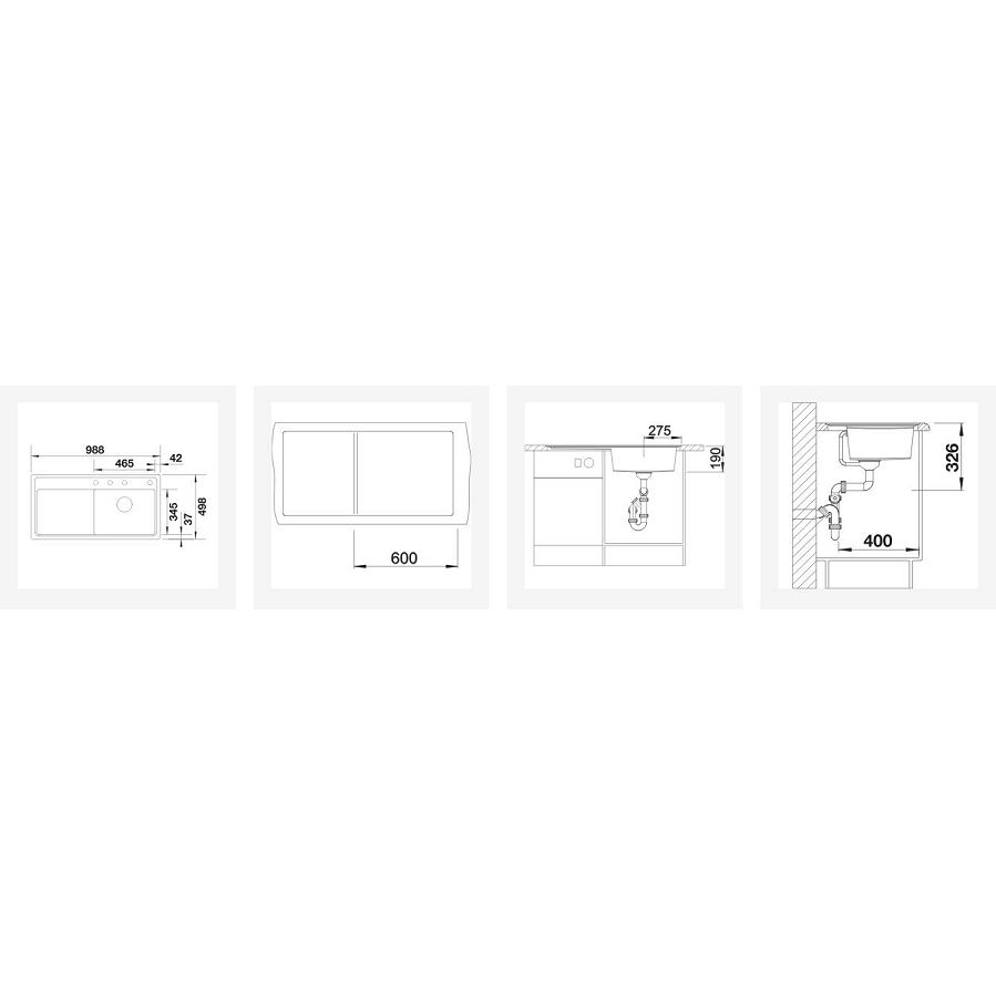 Sudoper Blanco Zenar XL 6S-F crni bazen desno s dalj. 526068