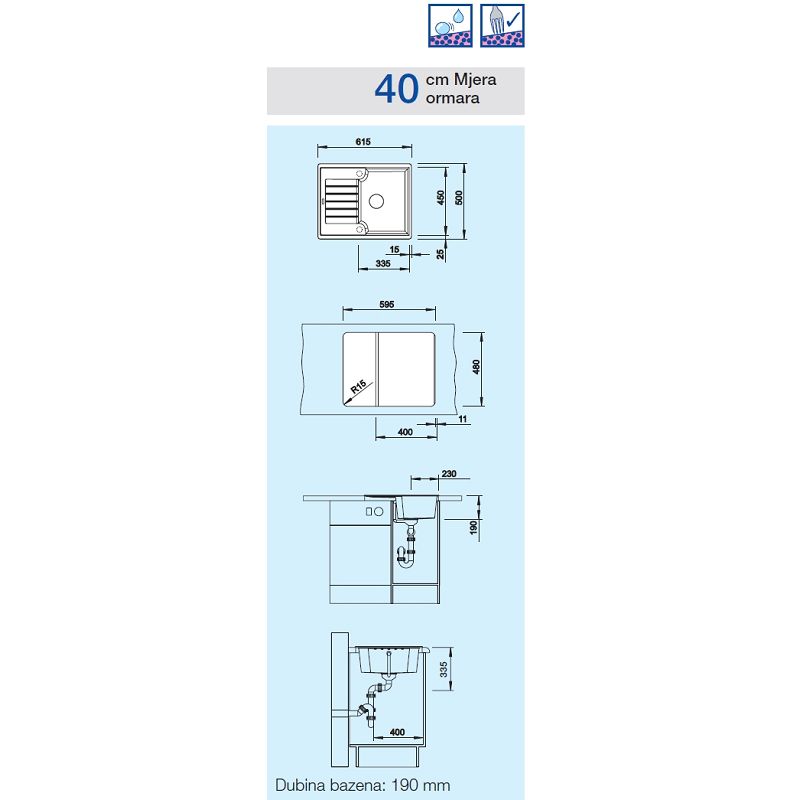 Sudoper BLANCO ZIA 40S Silgranit
