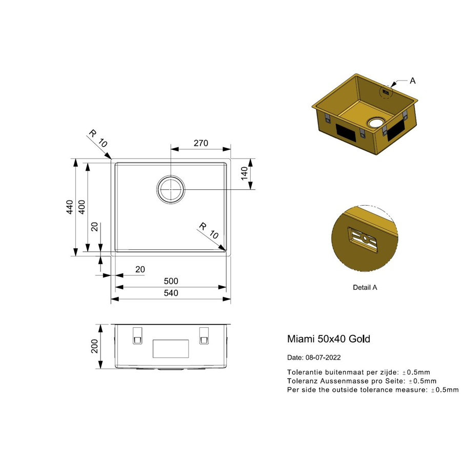 Sudoper Reginox Miami 50x40 gold