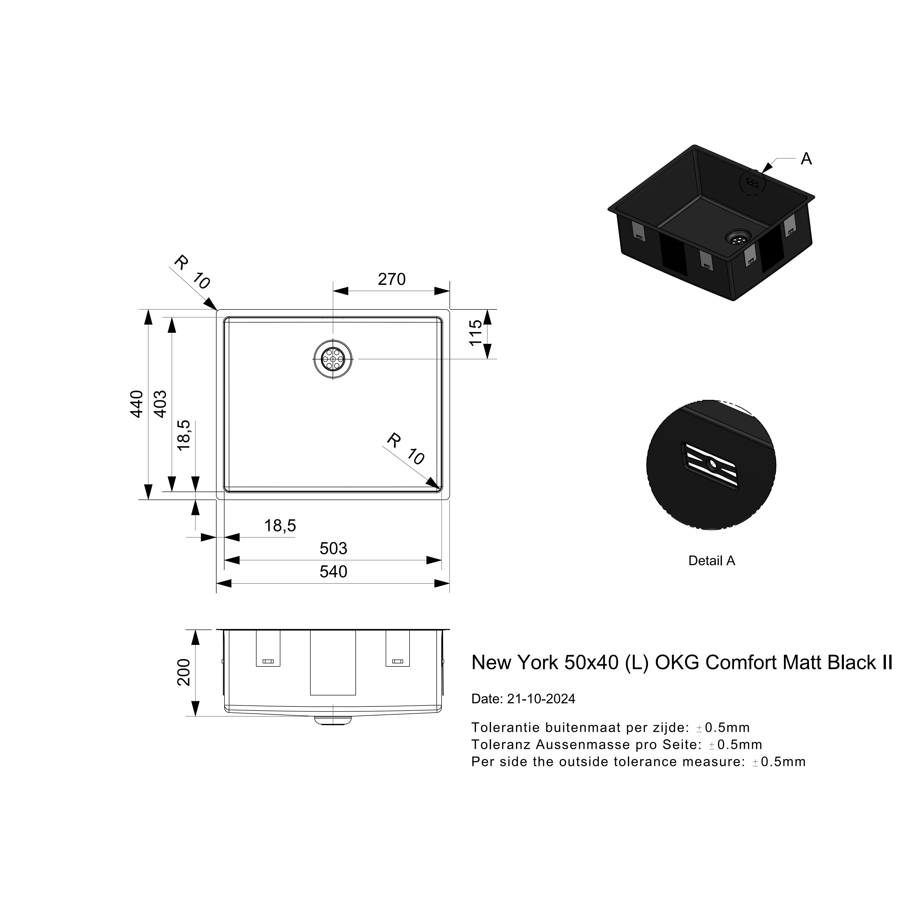 Sudoper Reginox New York 50X40 (L) Mat Black